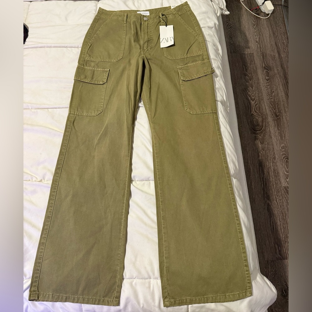Zara Olive Green Utility Cargo Pants New with Tags